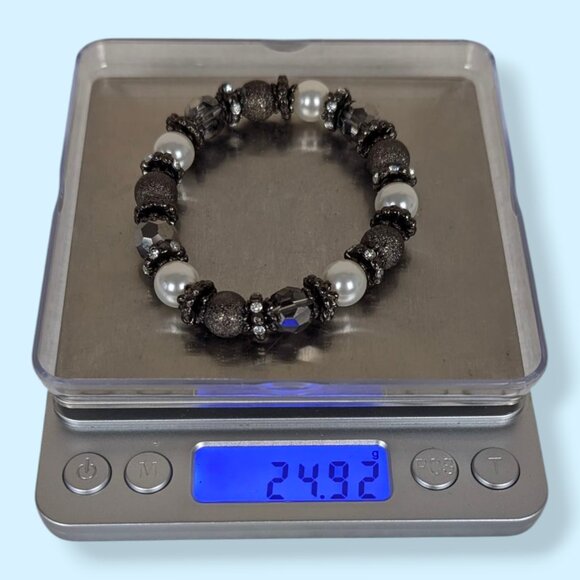 Rhinestone, Faux Pearl & Crystal Stretch Bracelet - Picture 4 of 4